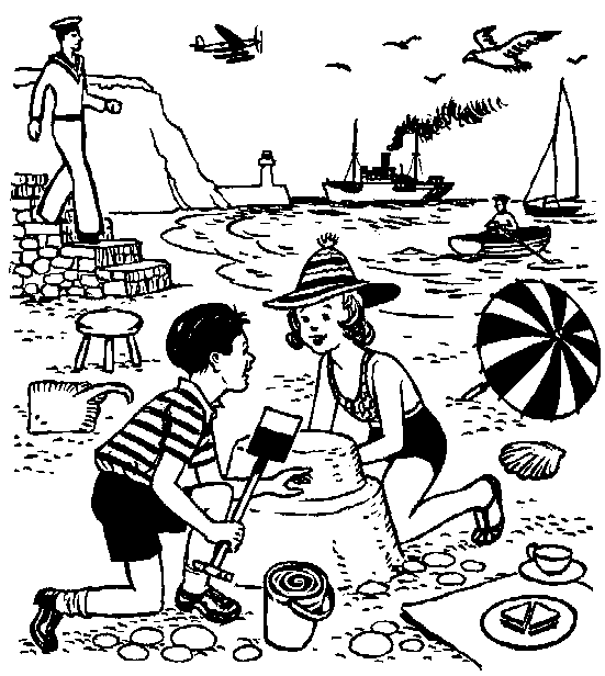 colour in a beach holiday drawing