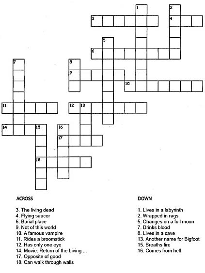 monsters crossword for kids