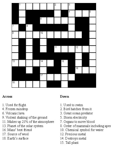 science crossword for kids